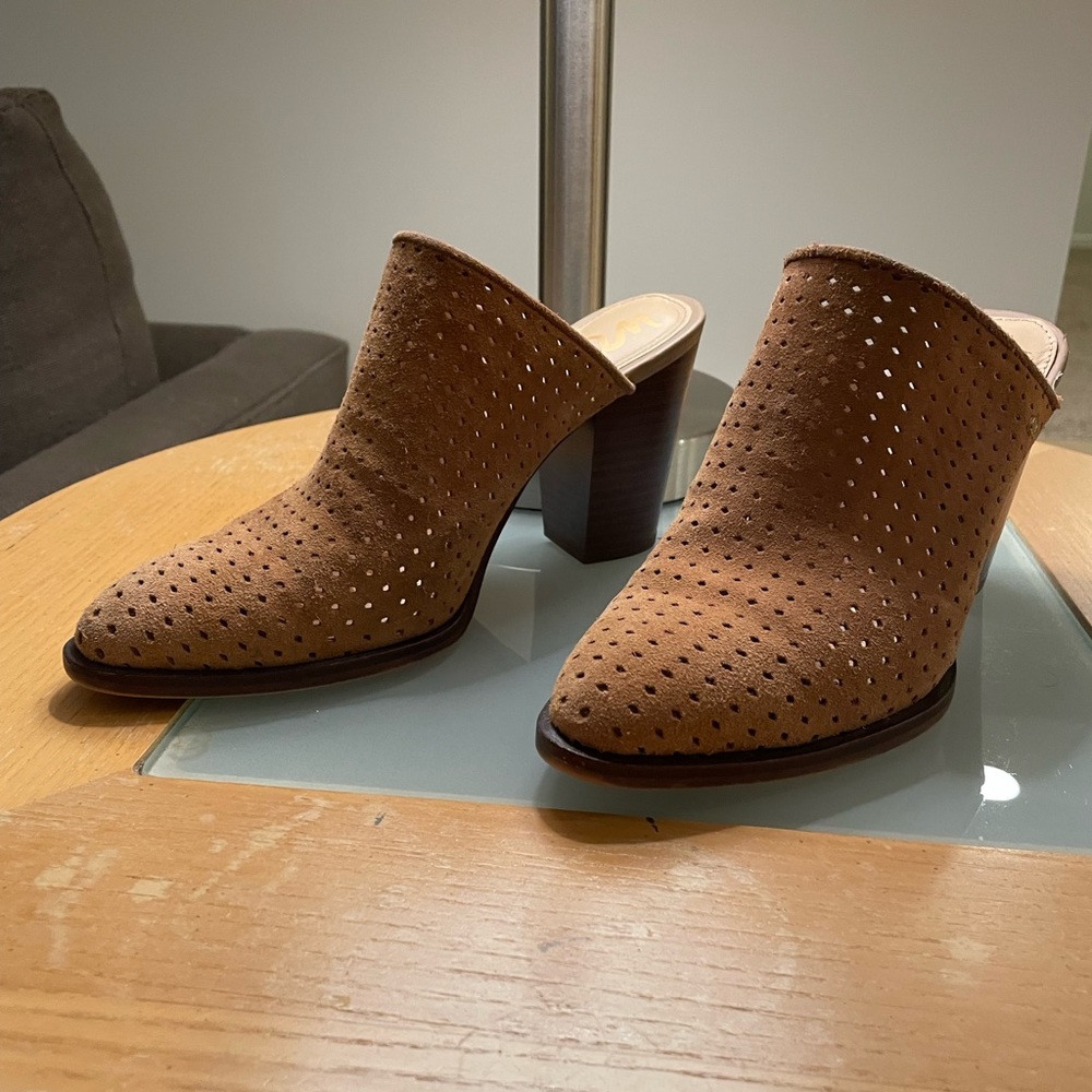 Sam Edelman Perforated Leather Heeled Mules, Size 6.5
